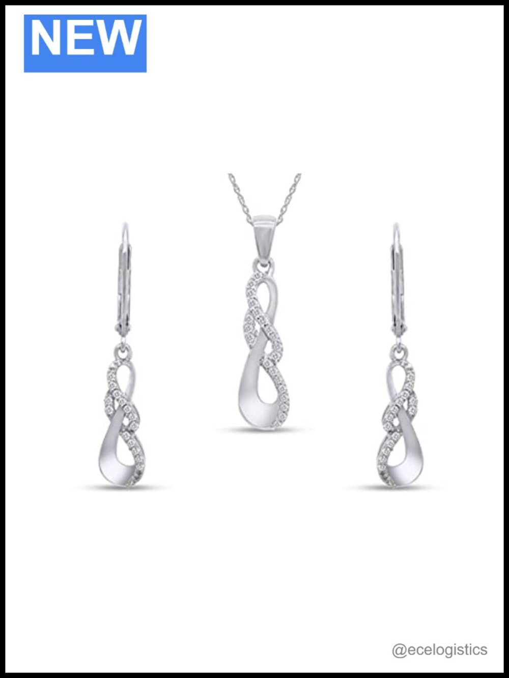 1/4ctw Diamond Infinity Pendant Necklace Earrings Set 14K White Gold Over